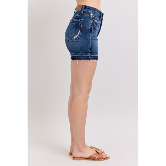 NWT Judy Blue Tummy Control High Waist Destroy Release Hem Denim Shorts - Picture 4 of 11
